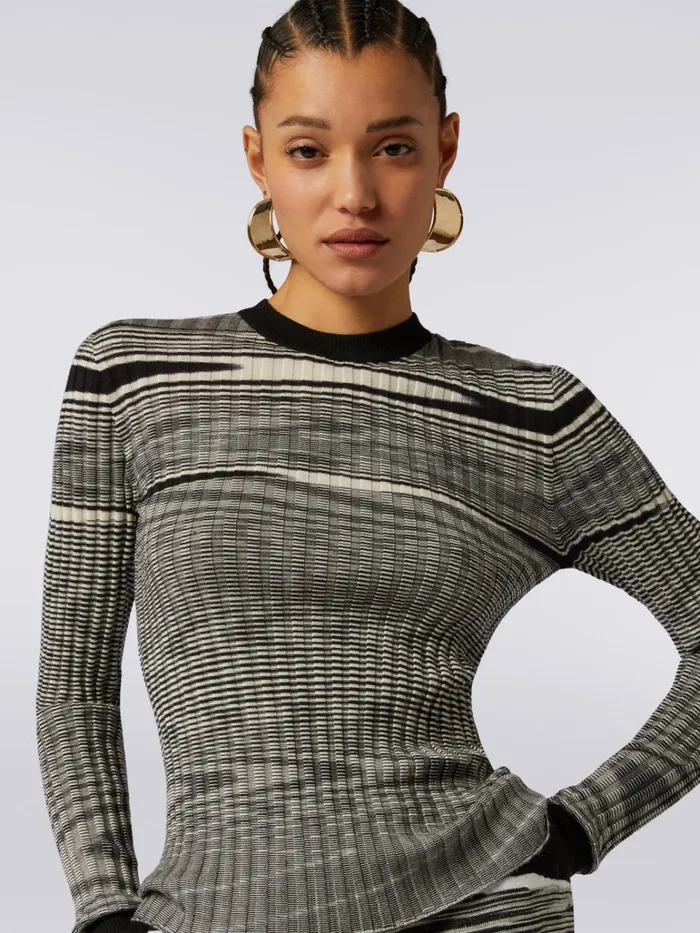 Women CrewNeck NarrowRibbed Pullover In Cashmere And Silk Black and White Missoni Tshirts And Tops Women CrewNeck NarrowRibbed Pullover In Cashmere And Silk Black and White Missoni Tshirts And Tops