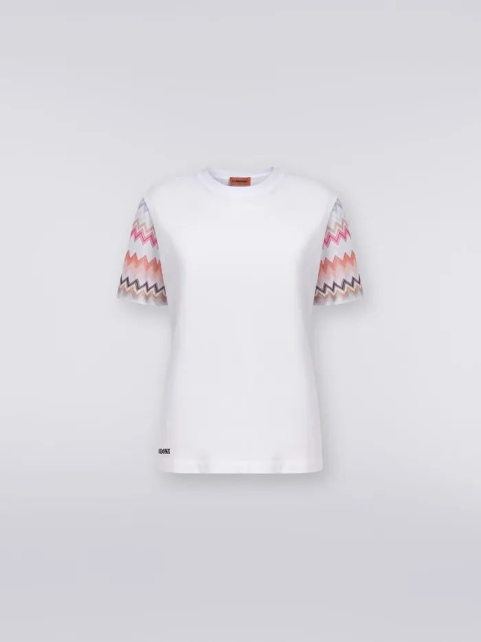Women CrewNeck TShirt In Cotton With Zigzag Inserts Multicoloured Missoni Tshirts And Tops Women CrewNeck TShirt In Cotton With Zigzag Inserts Multicoloured Missoni Tshirts And Tops