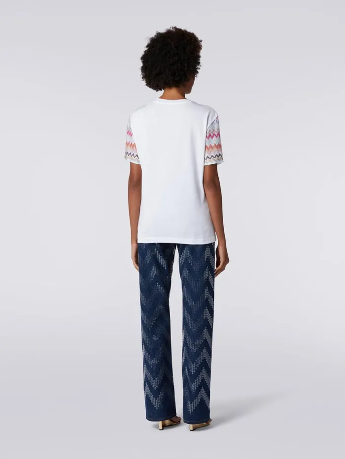 Women CrewNeck TShirt In Cotton With Zigzag Inserts Multicoloured Missoni Tshirts And Tops