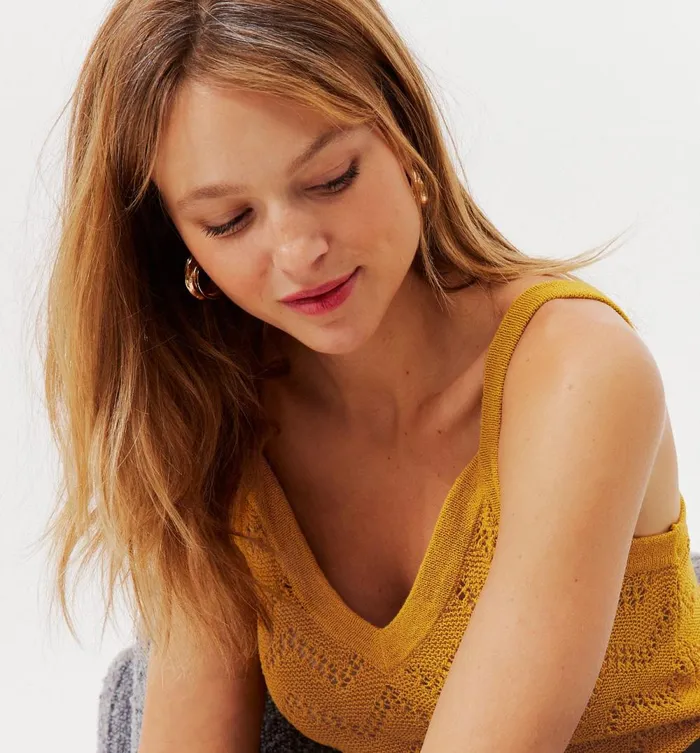 Women Crochet Style Top 8211 Yellow Promod Tops Women Crochet Style Top 8211 Yellow Promod Tops