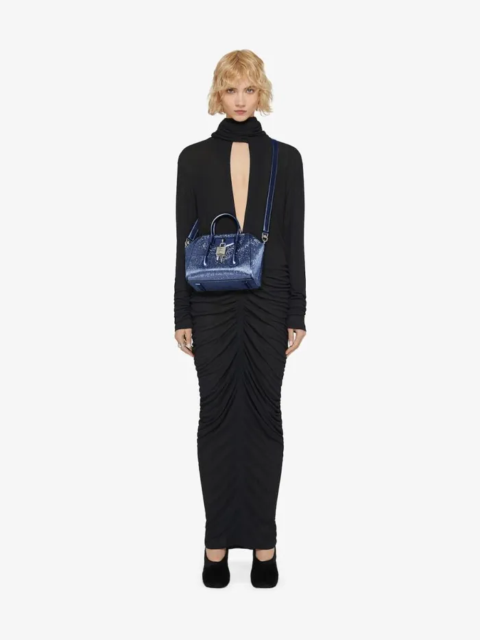 Women Crossbody Bags Givenchy Mini Antigona Lock Bag In Satin With Strass Petrol Blue Women Crossbody Bags Givenchy Mini Antigona Lock Bag In Satin With Strass Petrol Blue