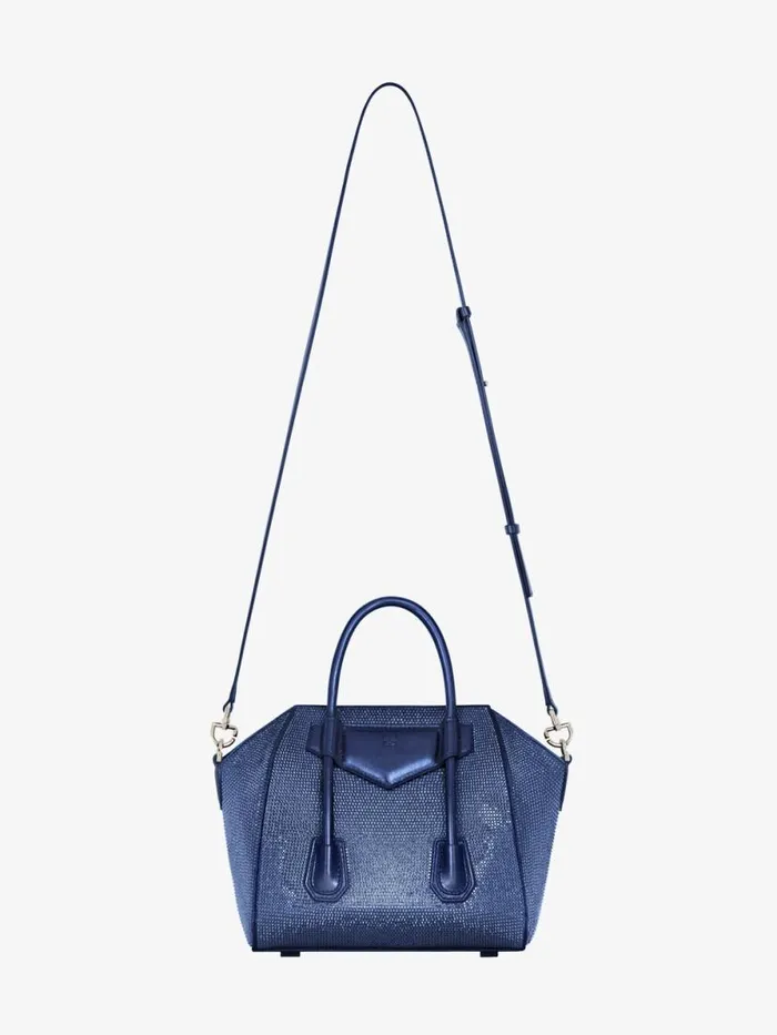 Women Crossbody Bags Givenchy Mini Antigona Lock Bag In Satin With Strass Petrol Blue Women Crossbody Bags Givenchy Mini Antigona Lock Bag In Satin With Strass Petrol Blue