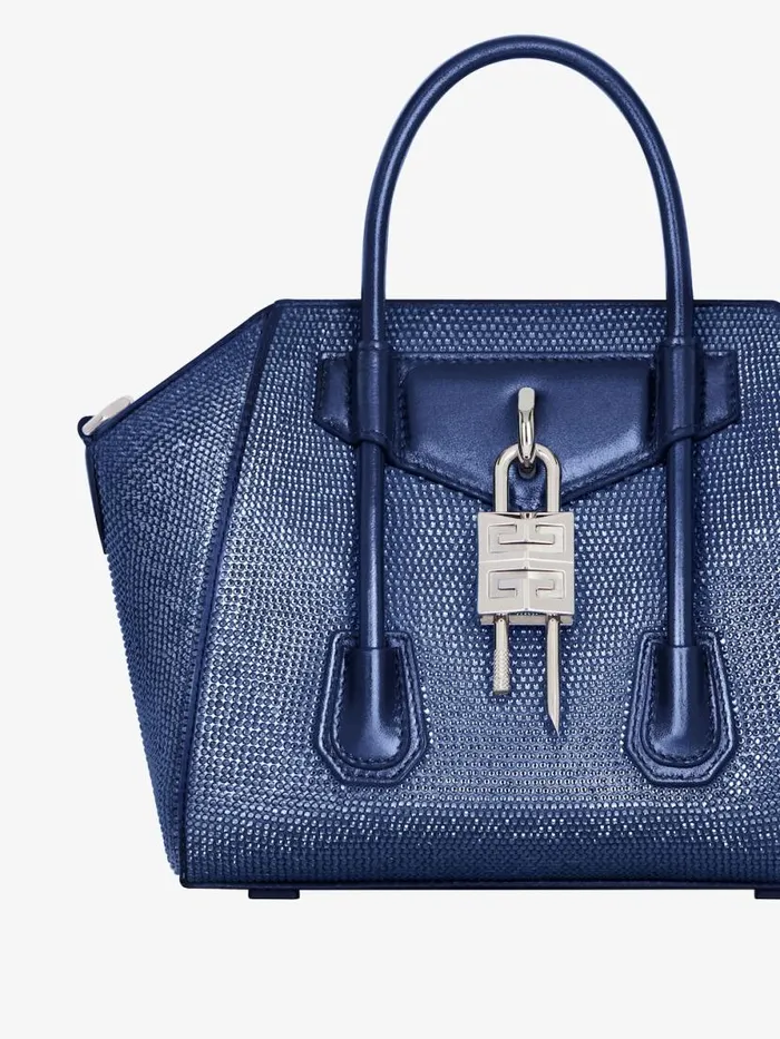 Women Crossbody Bags Givenchy Mini Antigona Lock Bag In Satin With Strass Petrol Blue Women Crossbody Bags Givenchy Mini Antigona Lock Bag In Satin With Strass Petrol Blue
