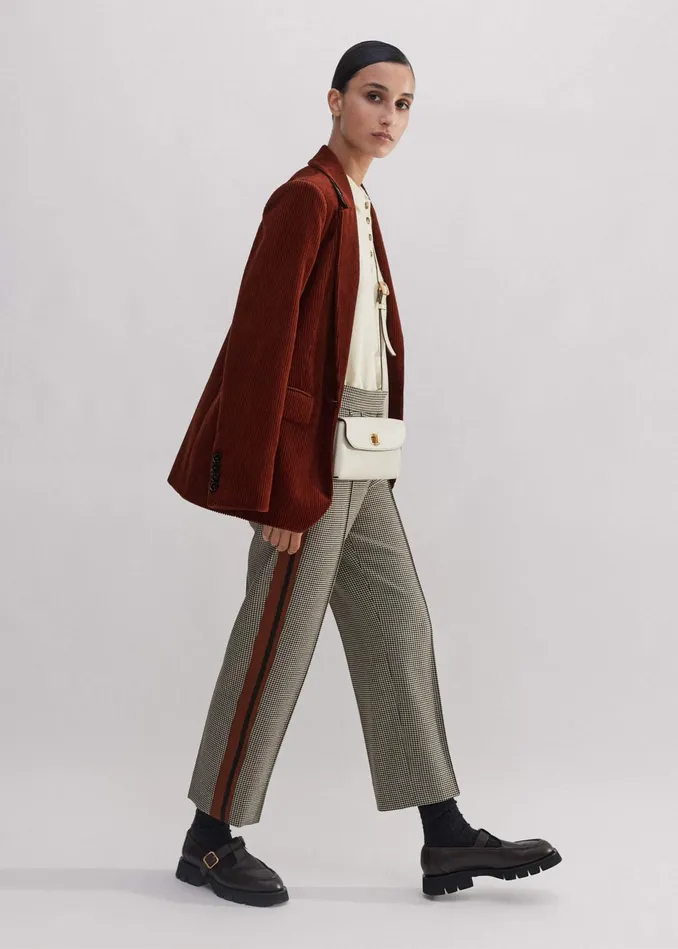 Women Dogtooth Side Stripe Slim Crop Pant Brownchocolate MEEM