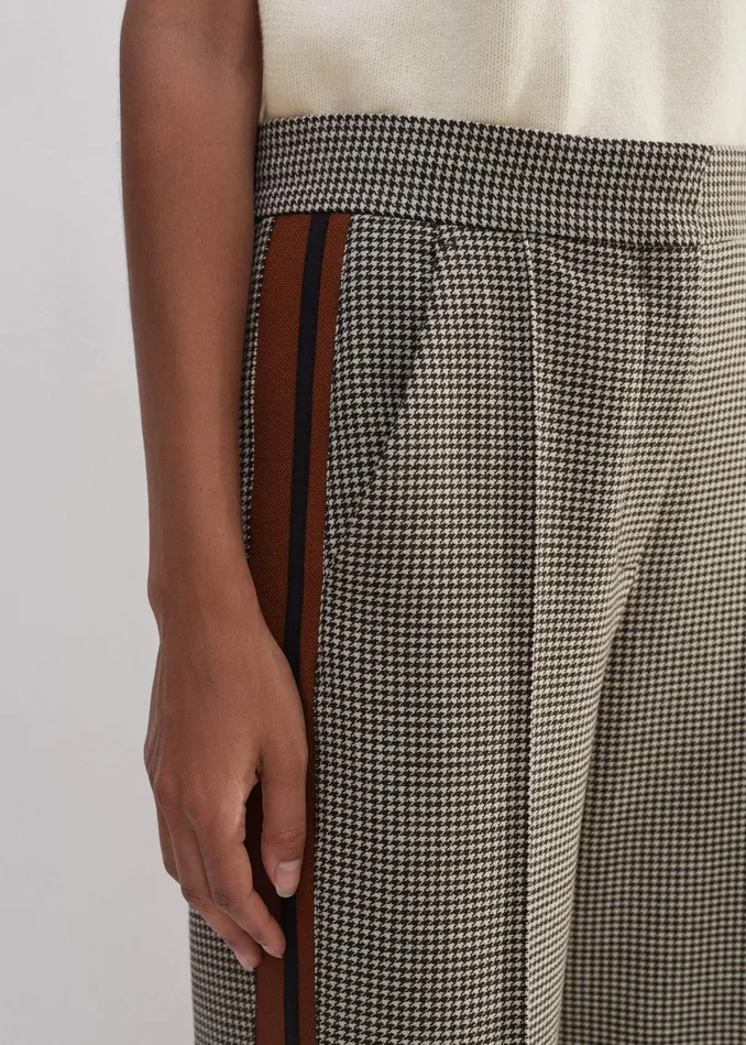 Women Dogtooth Side Stripe Slim Crop Pant Brownchocolate MEEM