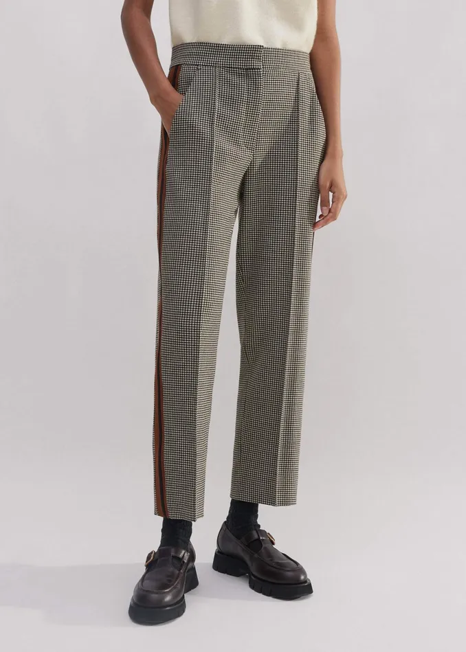 Women Dogtooth Side Stripe Slim Crop Pant Brownchocolate MEEM