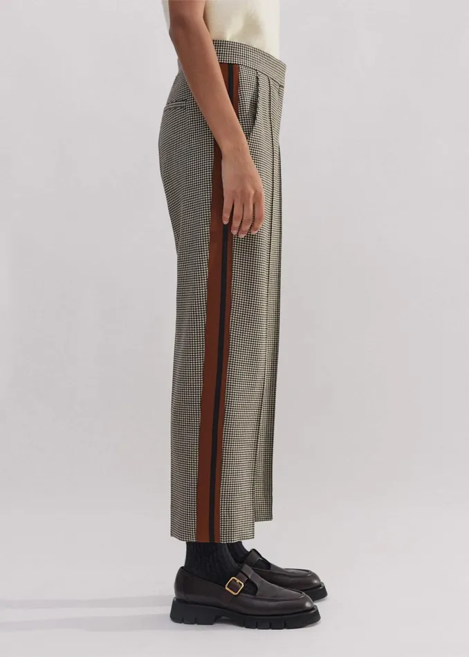 Women Dogtooth Side Stripe Slim Crop Pant Brownchocolate MEEM
