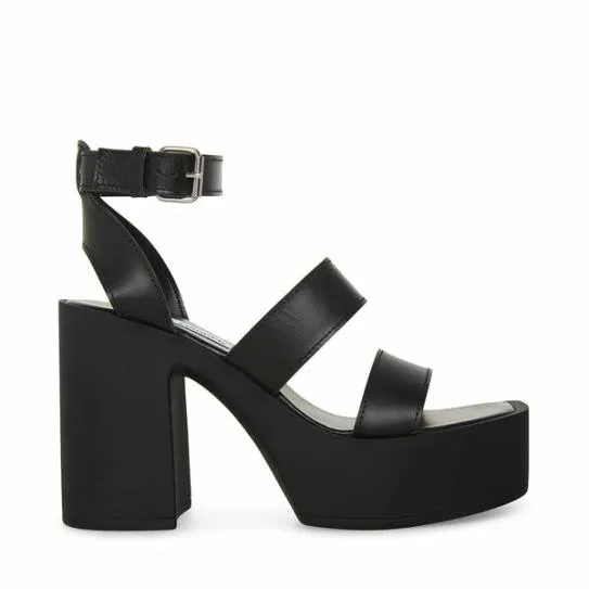 Women DORA BLACK LEATHER Black Leather Steve Madden Heels