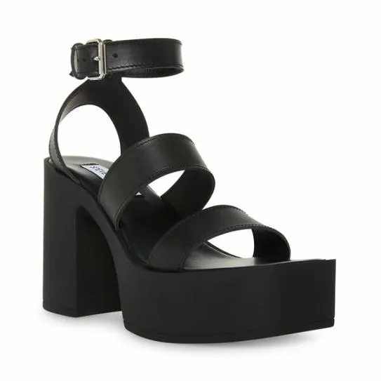 Women DORA BLACK LEATHER Black Leather Steve Madden Heels Women DORA BLACK LEATHER Black Leather Steve Madden Heels