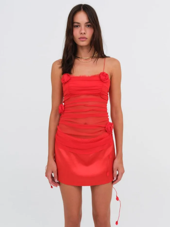 Women Dresses For Love and Lemons Angela Chiffon Mini Dress Red