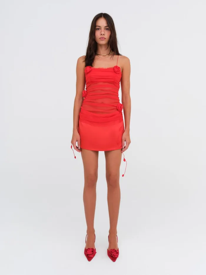 Women Dresses For Love and Lemons Angela Chiffon Mini Dress Red Women Dresses For Love and Lemons Angela Chiffon Mini Dress Red