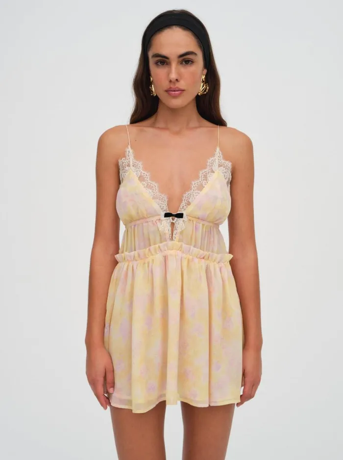 Women Dresses For Love and Lemons Elita Floral Mini Dress Yellow