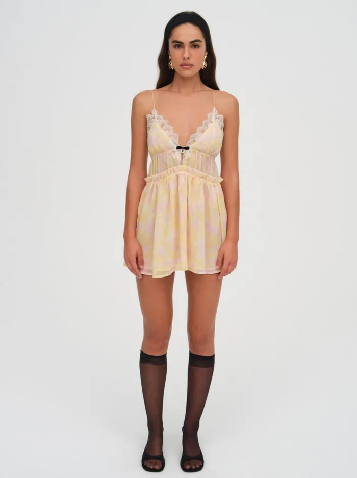 Women Dresses For Love and Lemons Elita Floral Mini Dress Yellow Women Dresses For Love and Lemons Elita Floral Mini Dress Yellow