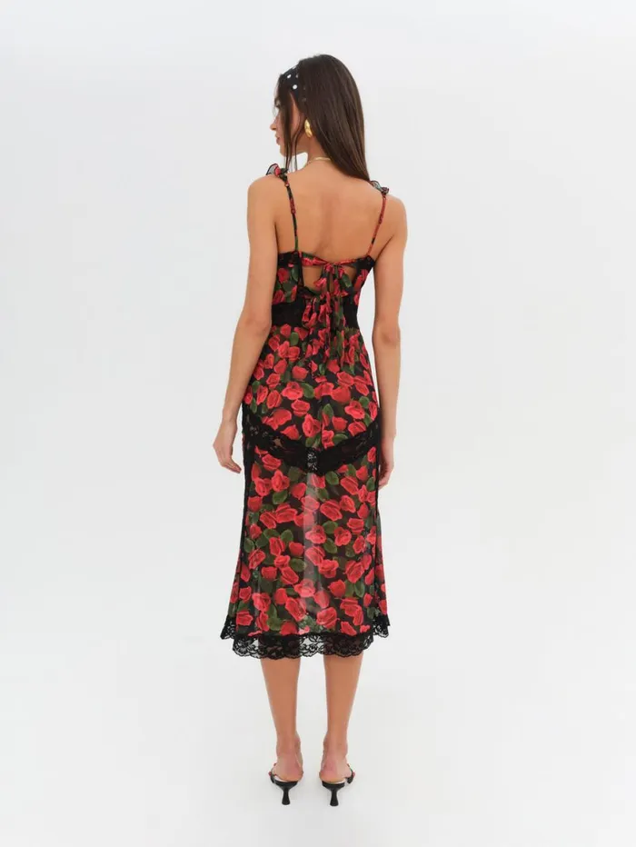 Women Dresses For Love and Lemons Varvera Sheer Midi Dress Red Women Dresses For Love and Lemons Varvera Sheer Midi Dress Red