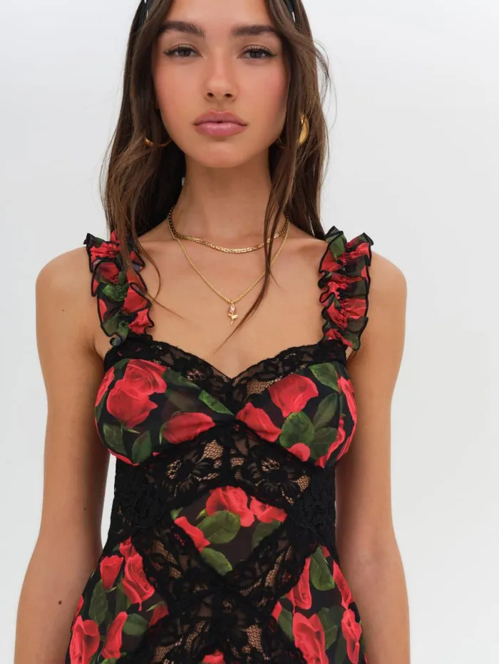 Women Dresses For Love and Lemons Varvera Sheer Midi Dress Red Women Dresses For Love and Lemons Varvera Sheer Midi Dress Red