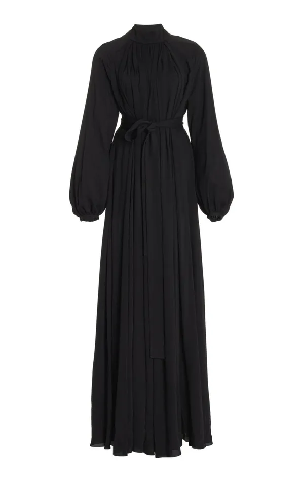 Women Dresses Gabriela Hearst Cedric Pleated Dress In Black Silk Georgette Twill