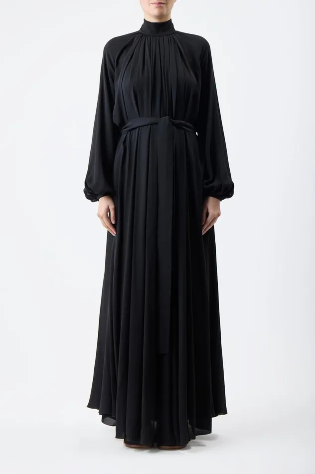 Women Dresses Gabriela Hearst Cedric Pleated Dress In Black Silk Georgette Twill