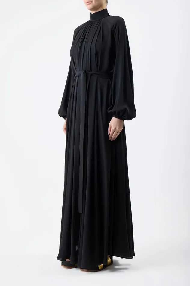 Women Dresses Gabriela Hearst Cedric Pleated Dress In Black Silk Georgette Twill