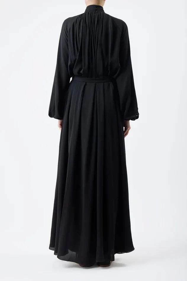Women Dresses Gabriela Hearst Cedric Pleated Dress In Black Silk Georgette Twill