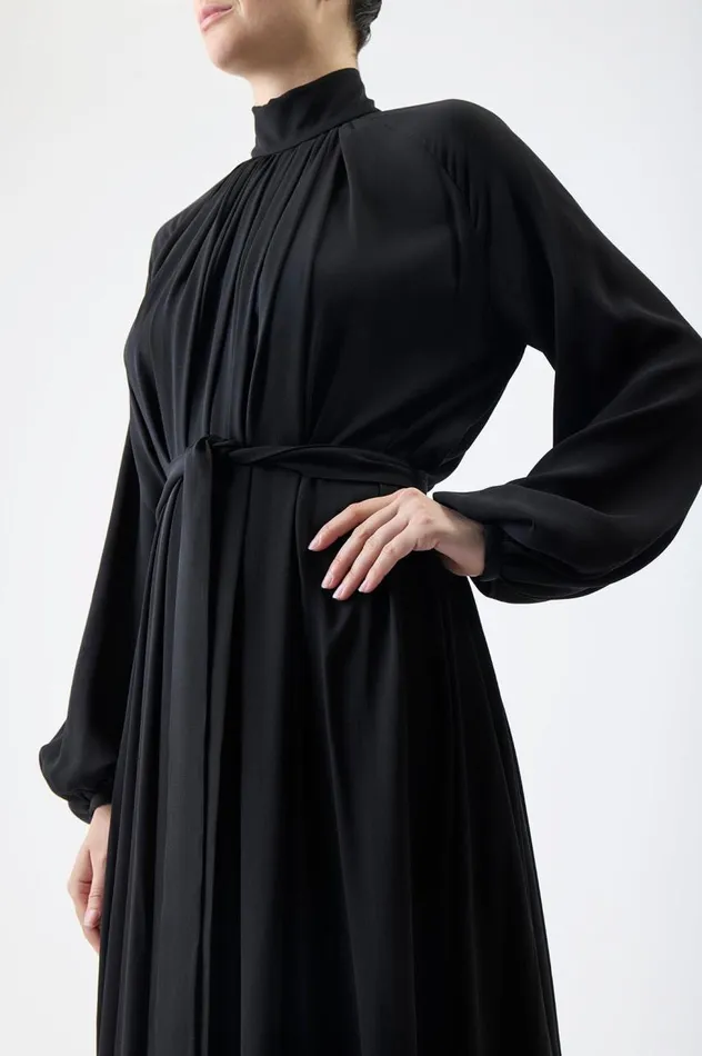 Women Dresses Gabriela Hearst Cedric Pleated Dress In Black Silk Georgette Twill