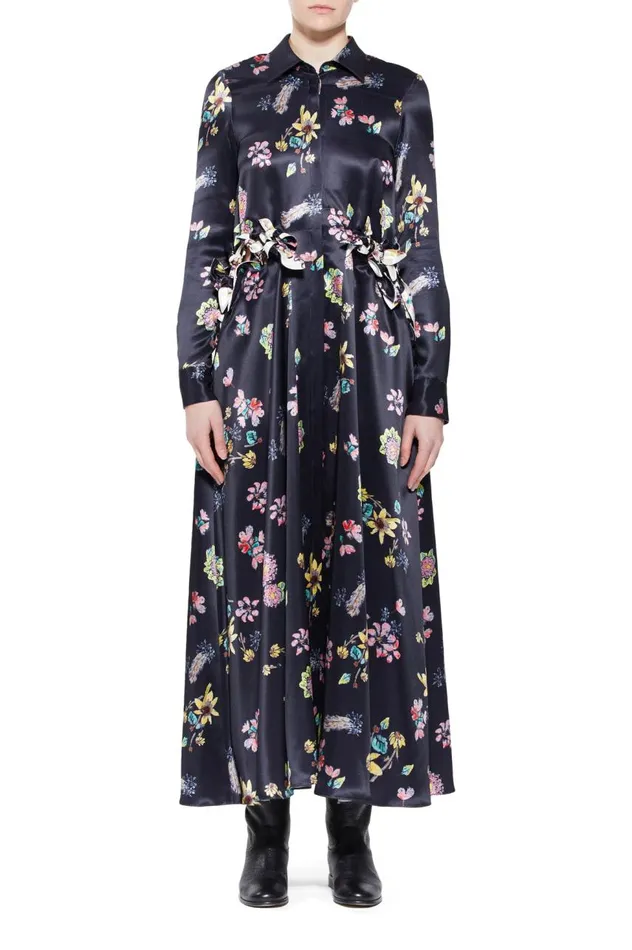Women Dresses Gabriela Hearst Clive Shirtdress In Dark Navy Multi Printed Silk