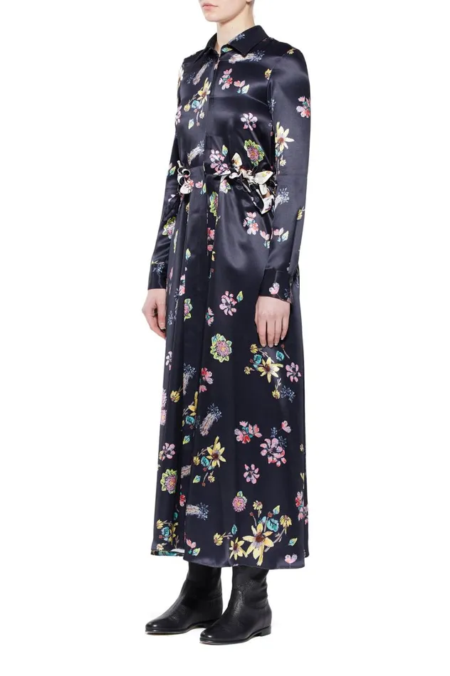 Women Dresses Gabriela Hearst Clive Shirtdress In Dark Navy Multi Printed Silk