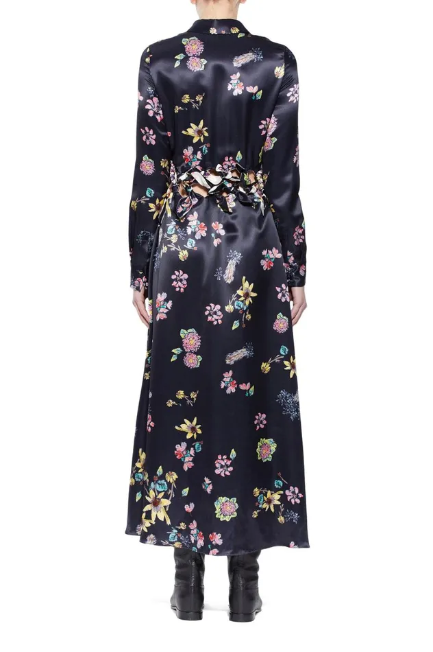 Women Dresses Gabriela Hearst Clive Shirtdress In Dark Navy Multi Printed Silk