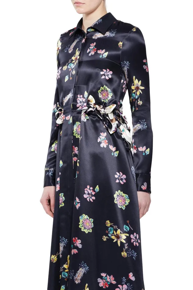 Women Dresses Gabriela Hearst Clive Shirtdress In Dark Navy Multi Printed Silk
