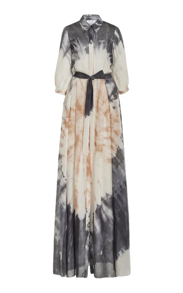 Women Dresses Gabriela Hearst Daisy Pleated Shirtdress In Camel Multi Tie Dye Cashmere Silk Gauze