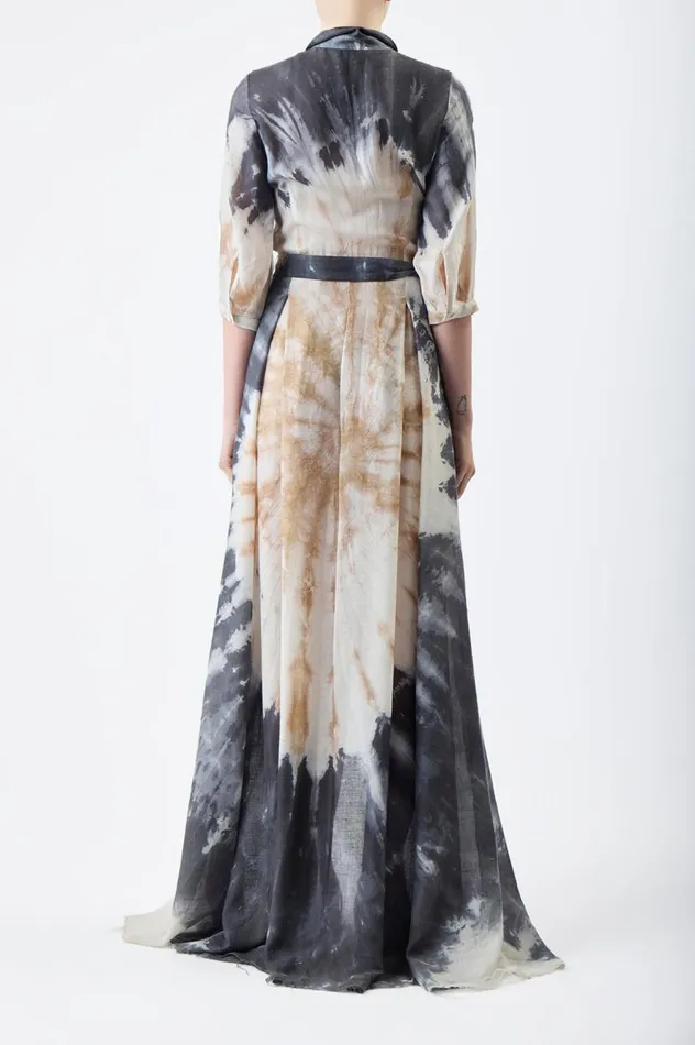 Women Dresses Gabriela Hearst Daisy Pleated Shirtdress In Camel Multi Tie Dye Cashmere Silk Gauze