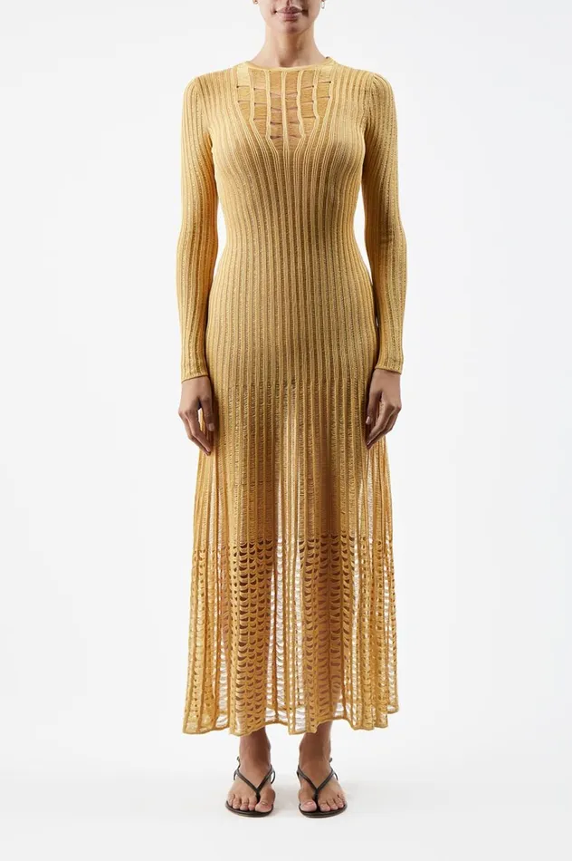 Women Dresses Gabriela Hearst Maia Knit Dress In Gold Shappe Silk