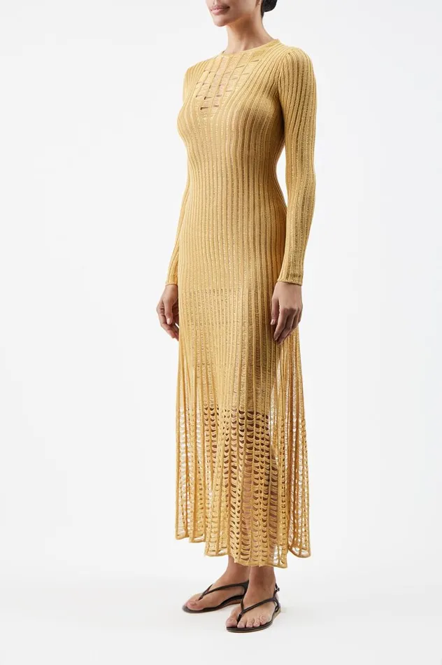 Women Dresses Gabriela Hearst Maia Knit Dress In Gold Shappe Silk