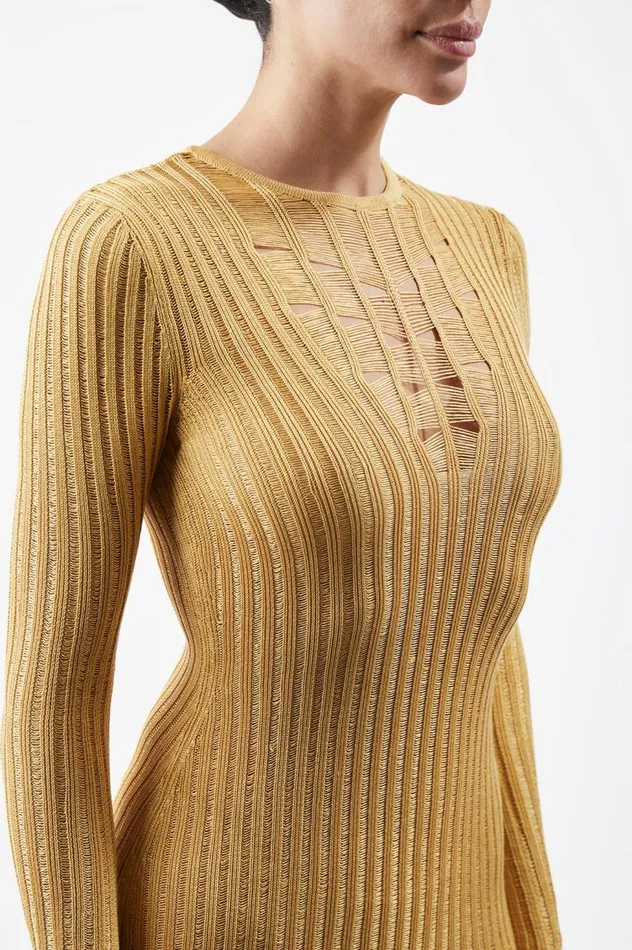 Women Dresses Gabriela Hearst Maia Knit Dress In Gold Shappe Silk