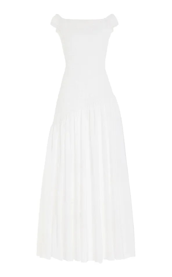 Women Dresses Gabriela Hearst Veloso Shirred Dress In Ivory Linen Silk Gauze