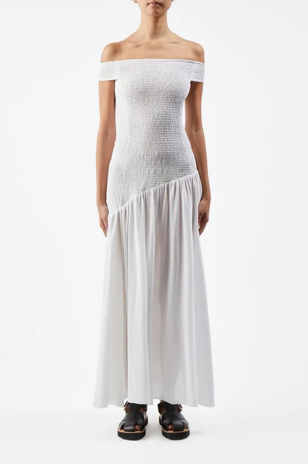 Women Dresses Gabriela Hearst Veloso Shirred Dress In Ivory Linen Silk Gauze