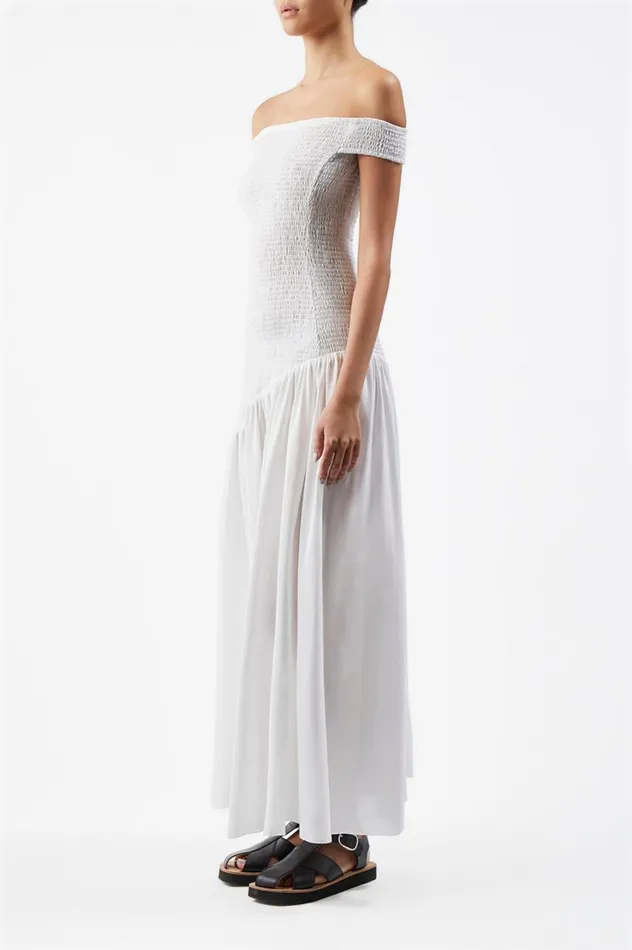 Women Dresses Gabriela Hearst Veloso Shirred Dress In Ivory Linen Silk Gauze