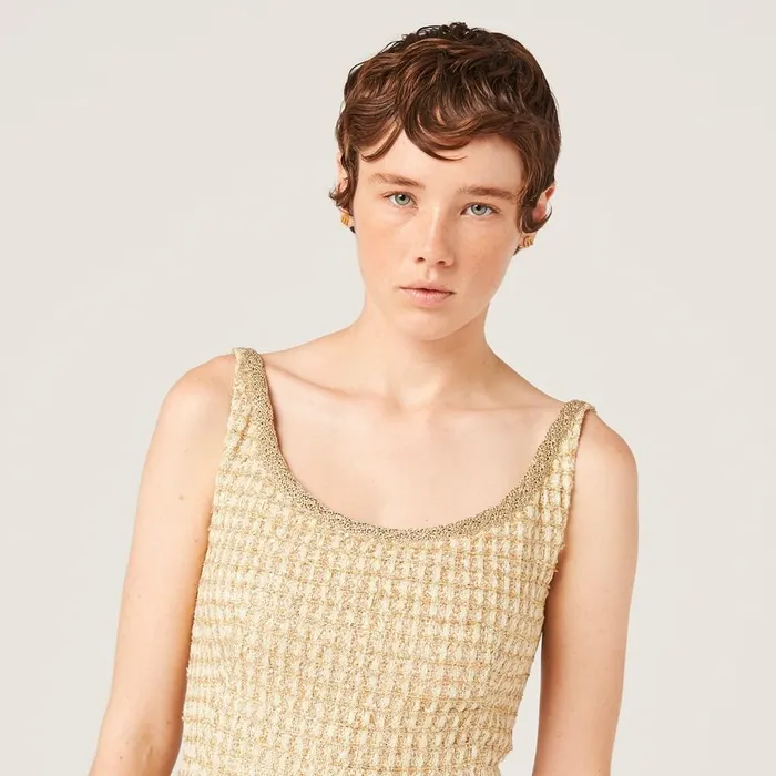 Women Dresses Miu Miu Check Minidress Avorygold Women Dresses Miu Miu Check Minidress Avorygold