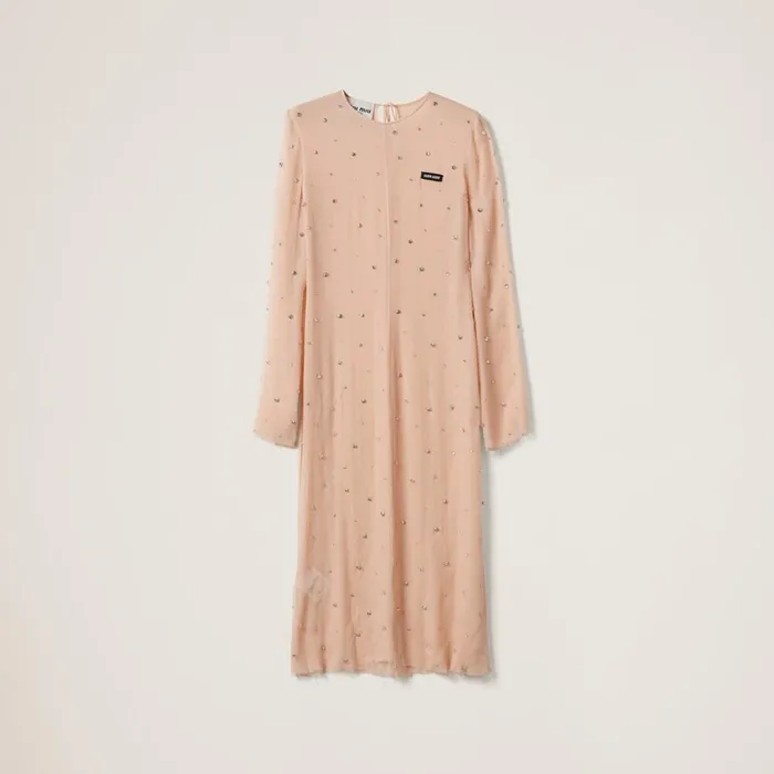 Women Dresses Miu Miu Embroidered Chiffon Dress Peach