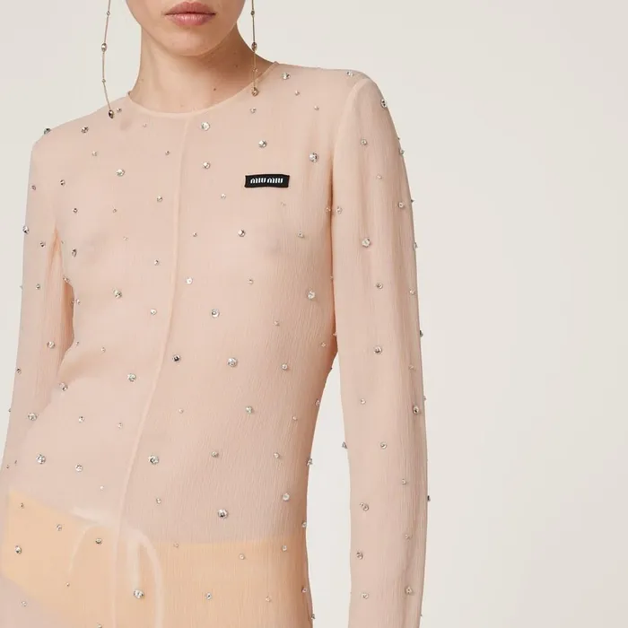 Women Dresses Miu Miu Embroidered Chiffon Dress Peach Women Dresses Miu Miu Embroidered Chiffon Dress Peach