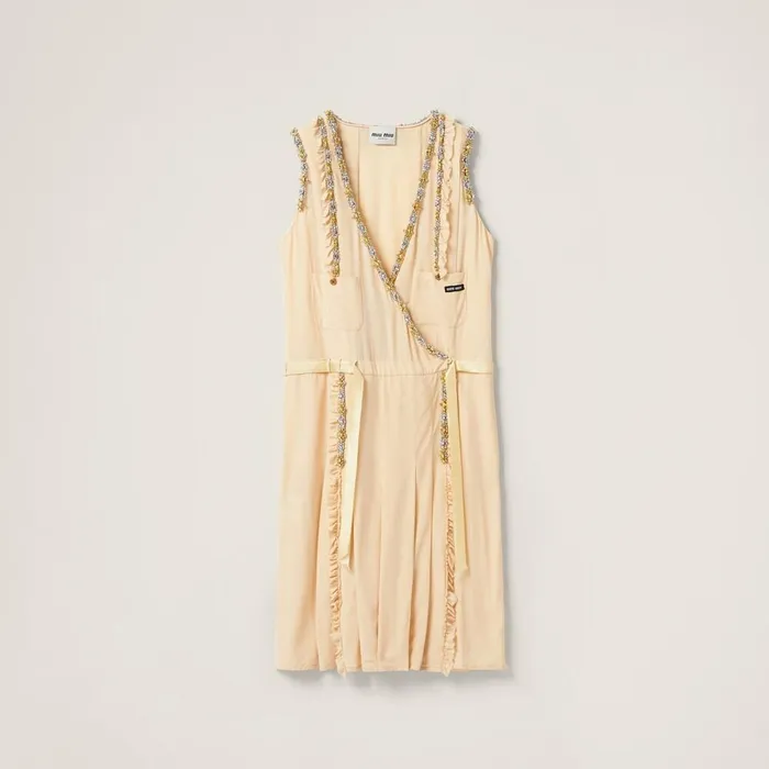 Women Dresses Miu Miu Embroidered Marocain Dress Vanilla