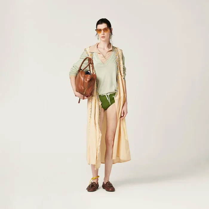 Women Dresses Miu Miu Embroidered Marocain Dress Vanilla Women Dresses Miu Miu Embroidered Marocain Dress Vanilla