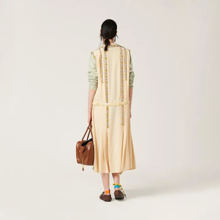 Women Dresses Miu Miu Embroidered Marocain Dress Vanilla Women Dresses Miu Miu Embroidered Marocain Dress Vanilla