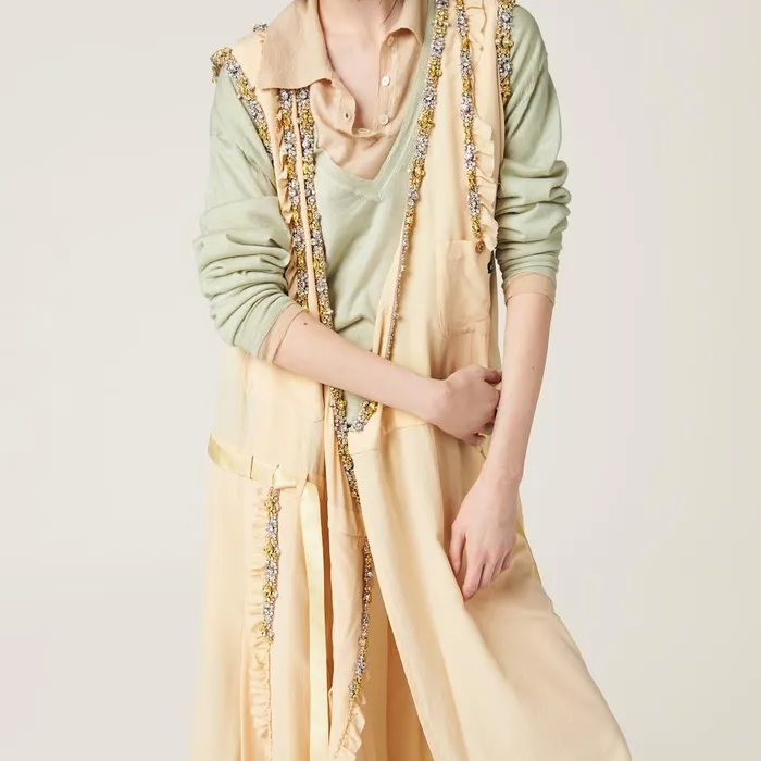 Women Dresses Miu Miu Embroidered Marocain Dress Vanilla Women Dresses Miu Miu Embroidered Marocain Dress Vanilla