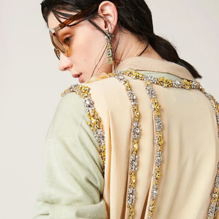 Women Dresses Miu Miu Embroidered Marocain Dress Vanilla Women Dresses Miu Miu Embroidered Marocain Dress Vanilla