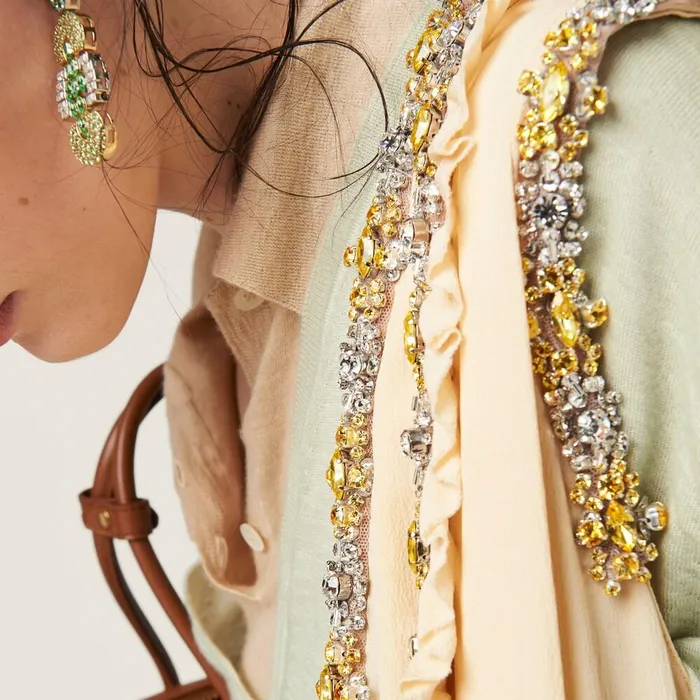 Women Dresses Miu Miu Embroidered Marocain Dress Vanilla Women Dresses Miu Miu Embroidered Marocain Dress Vanilla