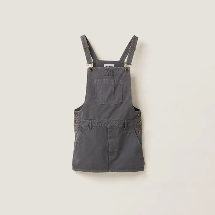 Women Dresses Miu Miu Garmentdyed Gabardine Overall Minidress Iron Gray
