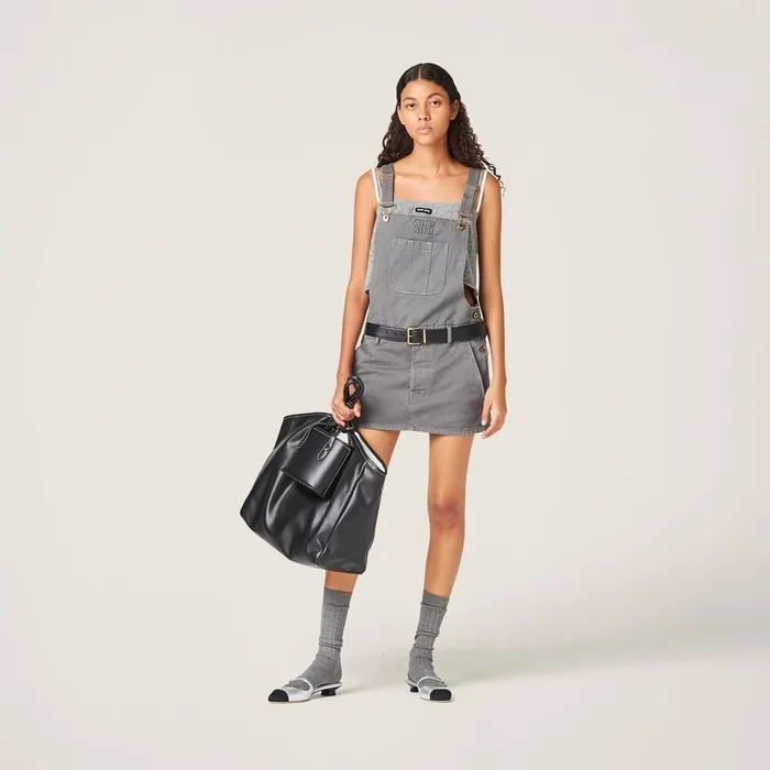 Women Dresses Miu Miu Garmentdyed Gabardine Overall Minidress Iron Gray Women Dresses Miu Miu Garmentdyed Gabardine Overall Minidress Iron Gray