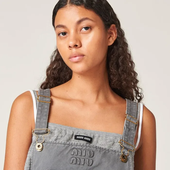 Women Dresses Miu Miu Garmentdyed Gabardine Overall Minidress Iron Gray Women Dresses Miu Miu Garmentdyed Gabardine Overall Minidress Iron Gray