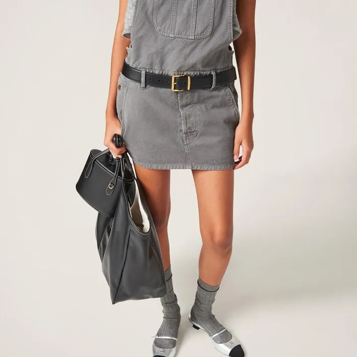Women Dresses Miu Miu Garmentdyed Gabardine Overall Minidress Iron Gray Women Dresses Miu Miu Garmentdyed Gabardine Overall Minidress Iron Gray