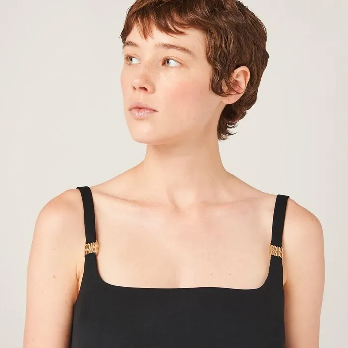 Women Dresses Miu Miu Grain De Poudre Minidress Black Women Dresses Miu Miu Grain De Poudre Minidress Black